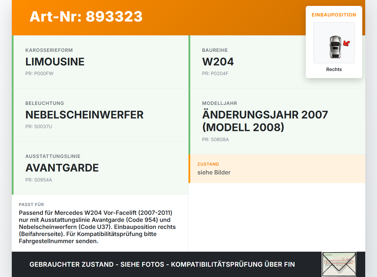 Mercedes W204 07-11 Blende Halter für Nebelscheinwerfer Stoßstange Rechts Mercedes W204 07-11 26.10.2007... Vorschau 3