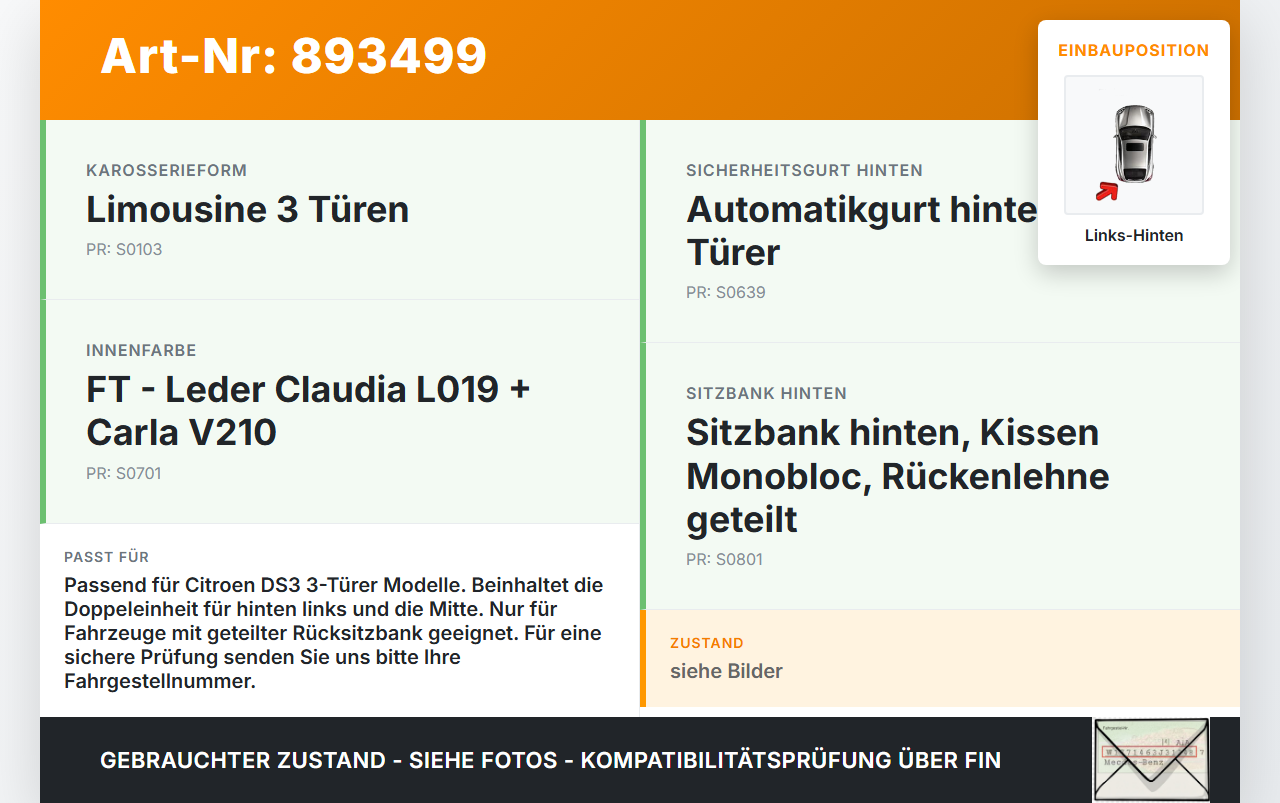 Citroen DS3 10-16 3T Gurtschloss Links und Mitte Hinten Citroen DS3 10-16 02.08.2012 9681955880 gebraucht Vorschau 3