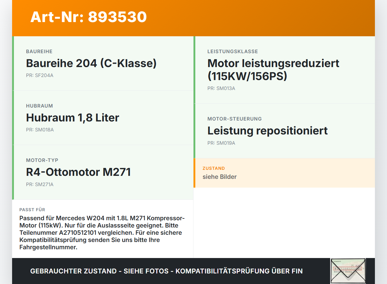 Mercedes W204 07-11 1,8 115KW 271952 Nockenwelle Auslass Mercedes W204 07-11 26.10.2007 R2710510326 A2710512101... Vorschau 3