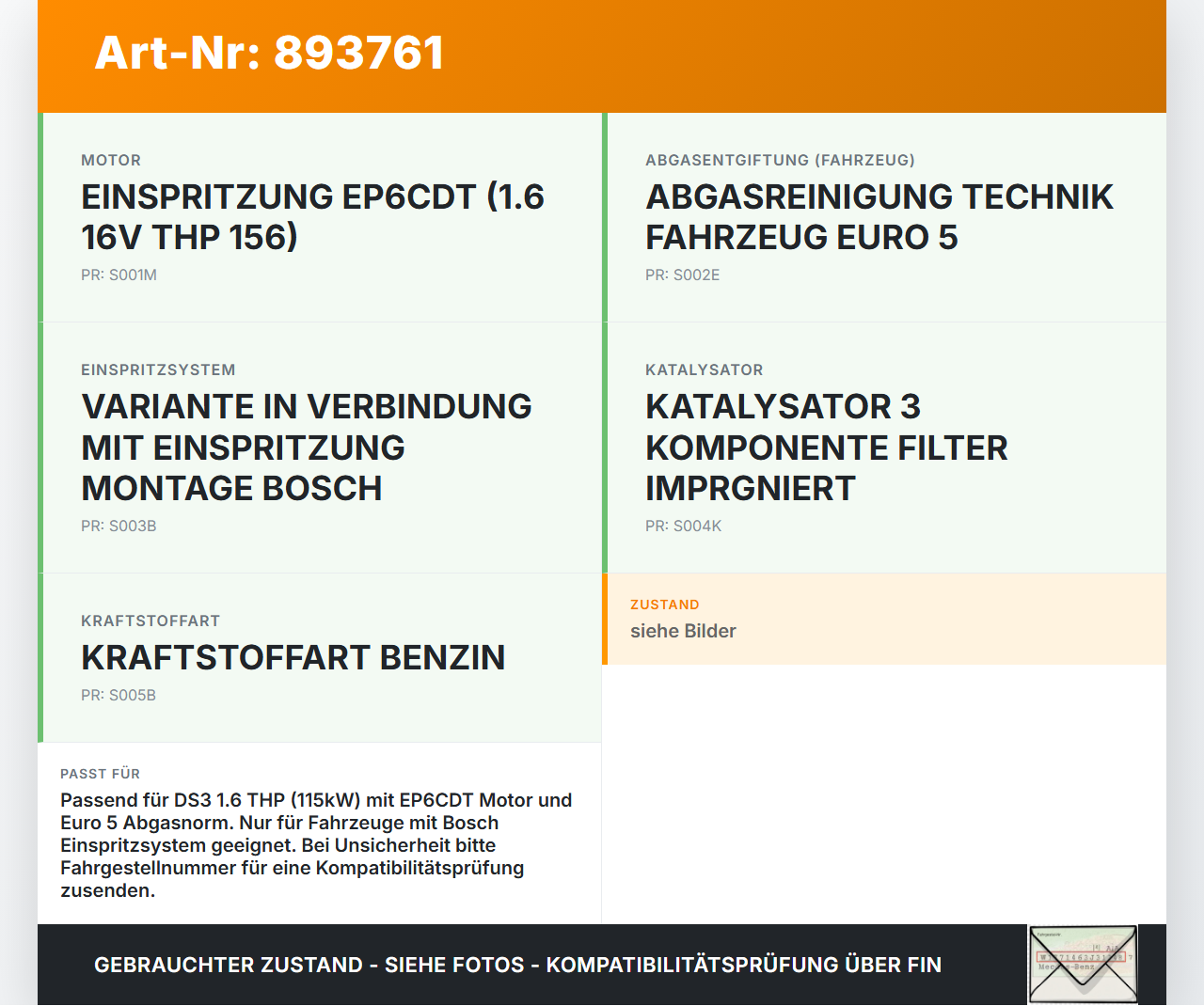 Citroen DS3 10-16 1,6 115KW Lambdasonde Citroen DS3 10-16 02.08.2012 1618HC V754896180 gebraucht Vorschau 3