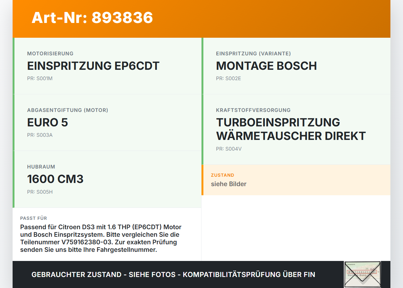 Citroen DS3 10-16 1,6 115KW Injektor Einspritzdüse Citroen DS3 10-16 02.08.2012 V759162380-03 gebraucht Vorschau 3
