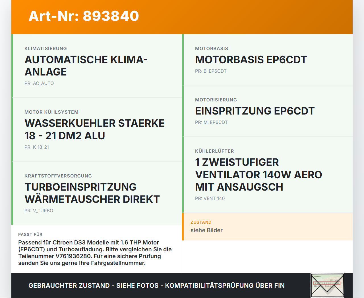Citroen DS3 10-16 1,6 115KW Umwelzpumpe Heizung Pumpe Citroen DS3 10-16 02.08.2012 V761936280 704386030 gebraucht Vorschau 3