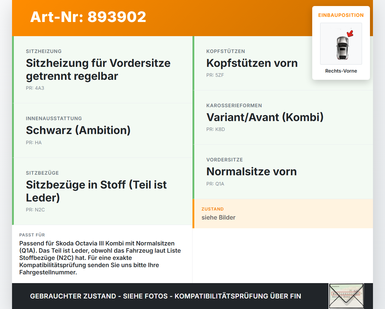 Skoda Octavia III 5E 12-17 Kombi Kopfstütze Beifahrersitz Rechts Vorne Leder Skoda Octavia III 5E 12-17 15.01.2016... Vorschau 3