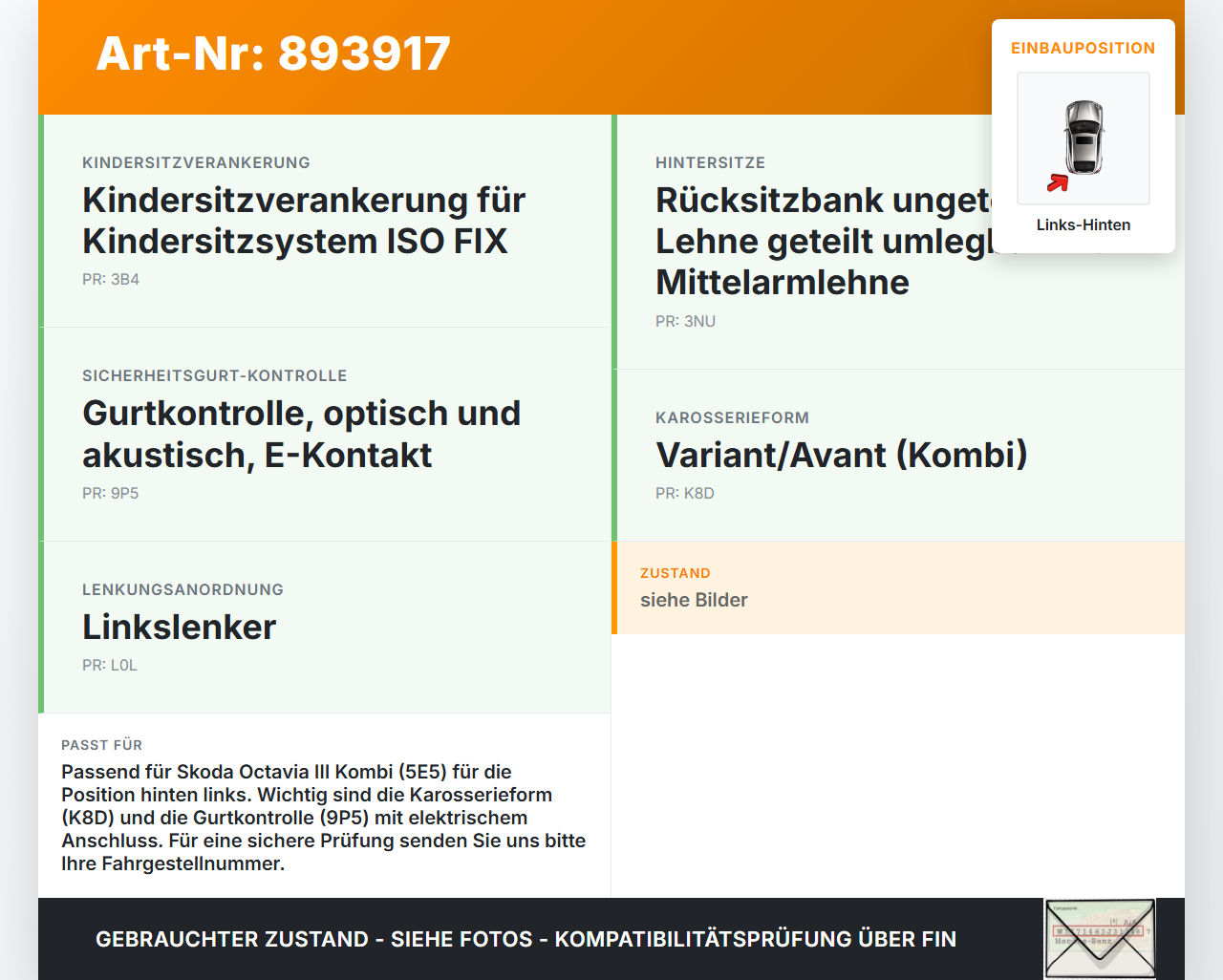 Skoda Octavia III 5E 12-17 Kombi Gurt Sicherheitsgurt Links Hinten Skoda Octavia III 5E 12-17 15.01.2016 5E9857447B... Vorschau 3