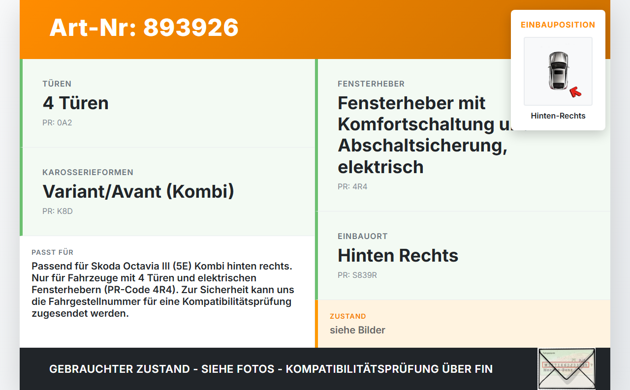 Skoda Octavia III 5E 12-17 Kombi Fensterheber o. FH-Motor Hinten Rechts Skoda Octavia III 5E 12-17 15.01.2016... Vorschau 3