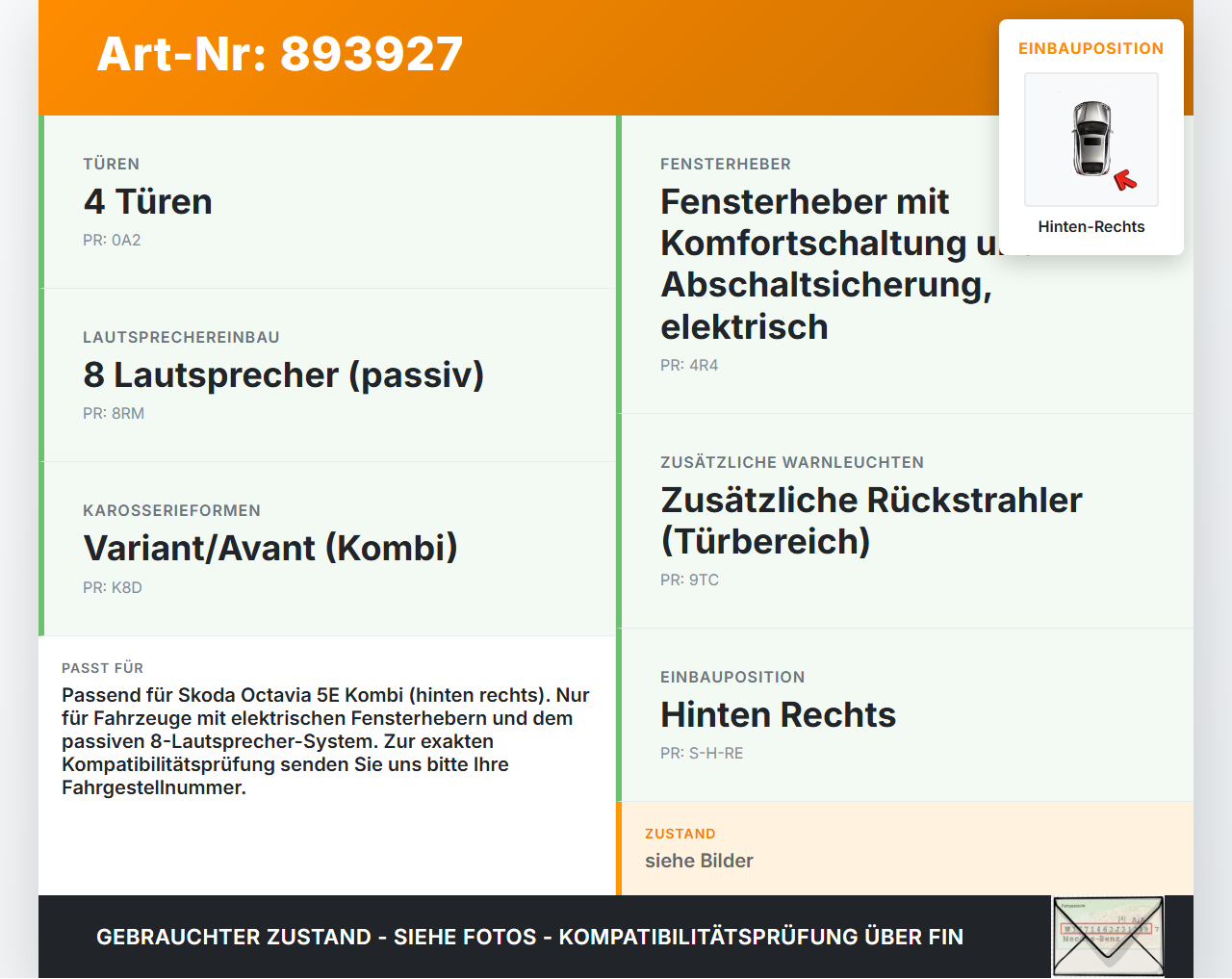 Skoda Octavia III 5E 12-17 Kombi Kabelbaum Leitungssatz für Tür und Fensterheber Hinten Rechts Skoda Octavia III 5E... Vorschau 3