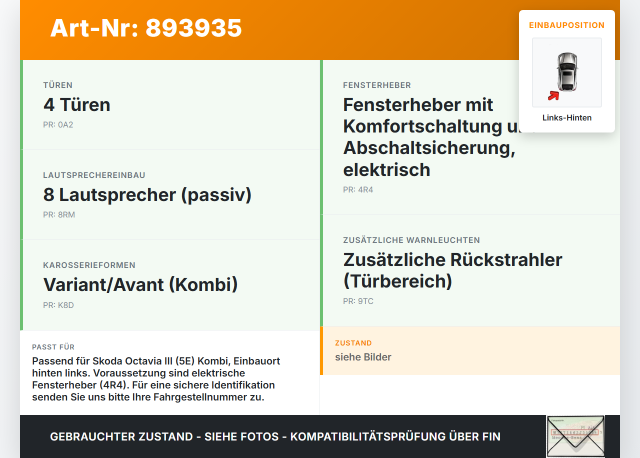 Skoda Octavia III 5E 12-17 Kombi Kabelbaum für Tür und Fensterheber Links Hinten Skoda Octavia III 5E 12-17... Vorschau 3