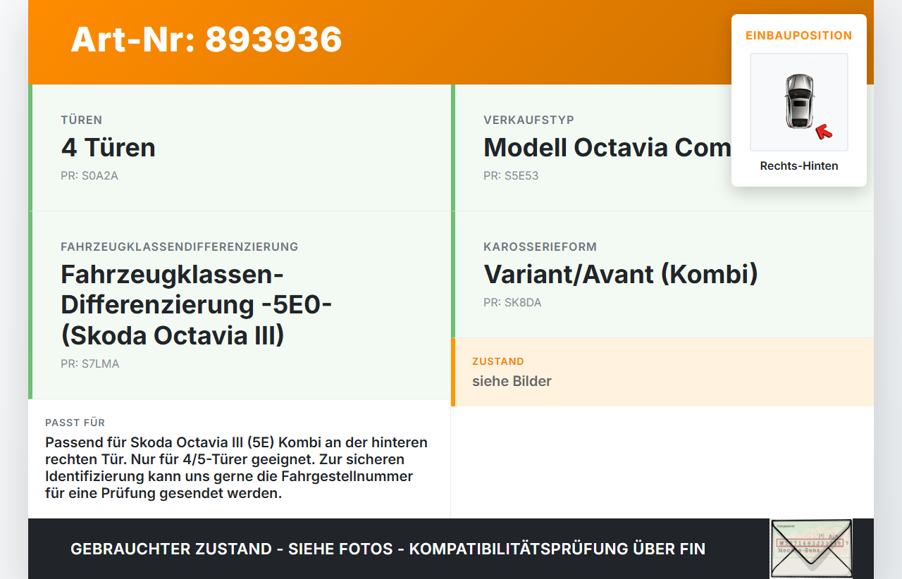 Skoda Octavia III 5E 12-17 Kombi Türfangband Rechts Hinten Skoda Octavia III 5E 12-17 15.01.2016 5E0839249A gebraucht Vorschau 3