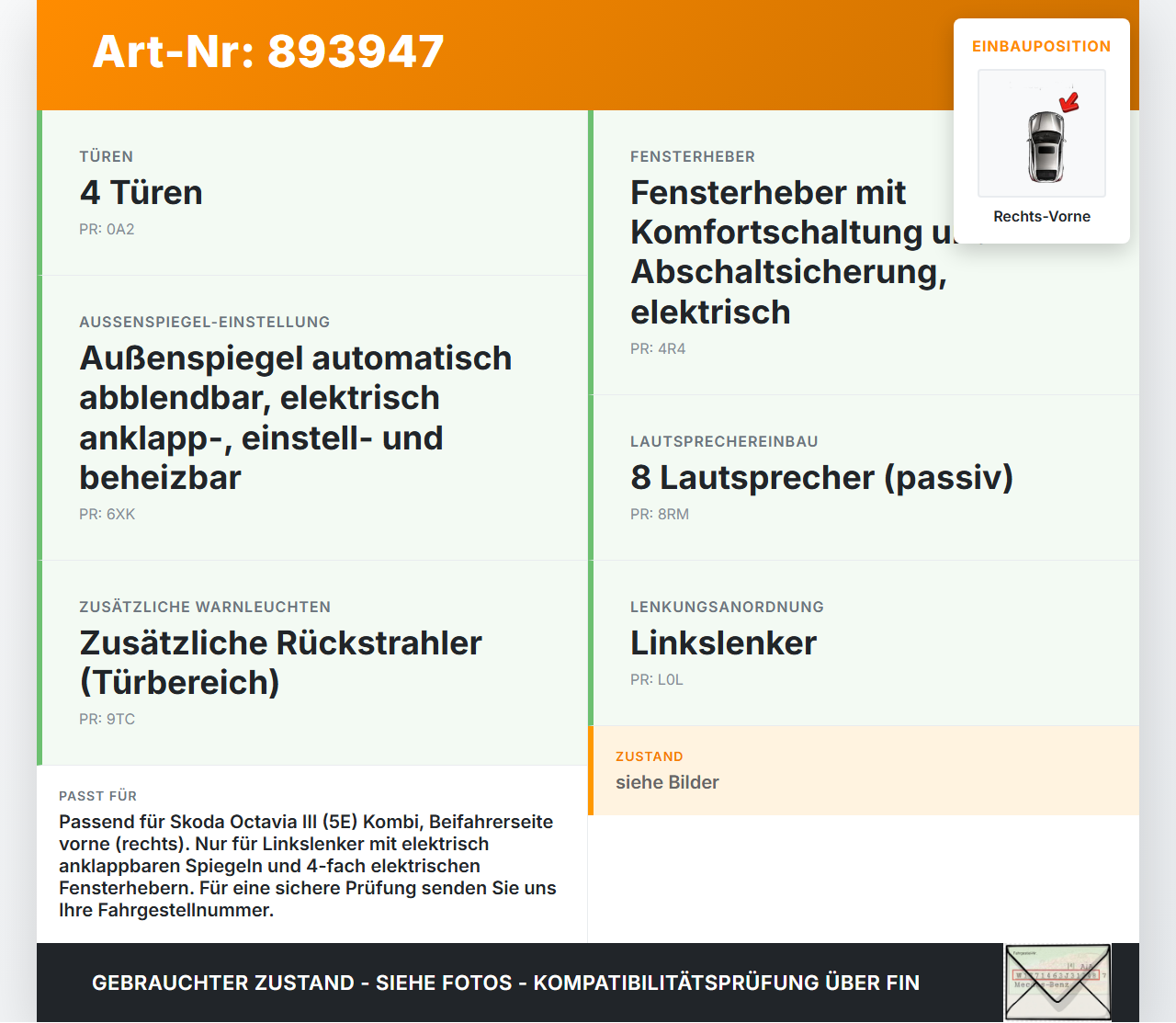 Skoda Octavia III 5E 12-17 Kombi Kabelbaum für Tür und Fensterheber Rechts Vorne Skoda Octavia III 5E 12-17... Vorschau 3