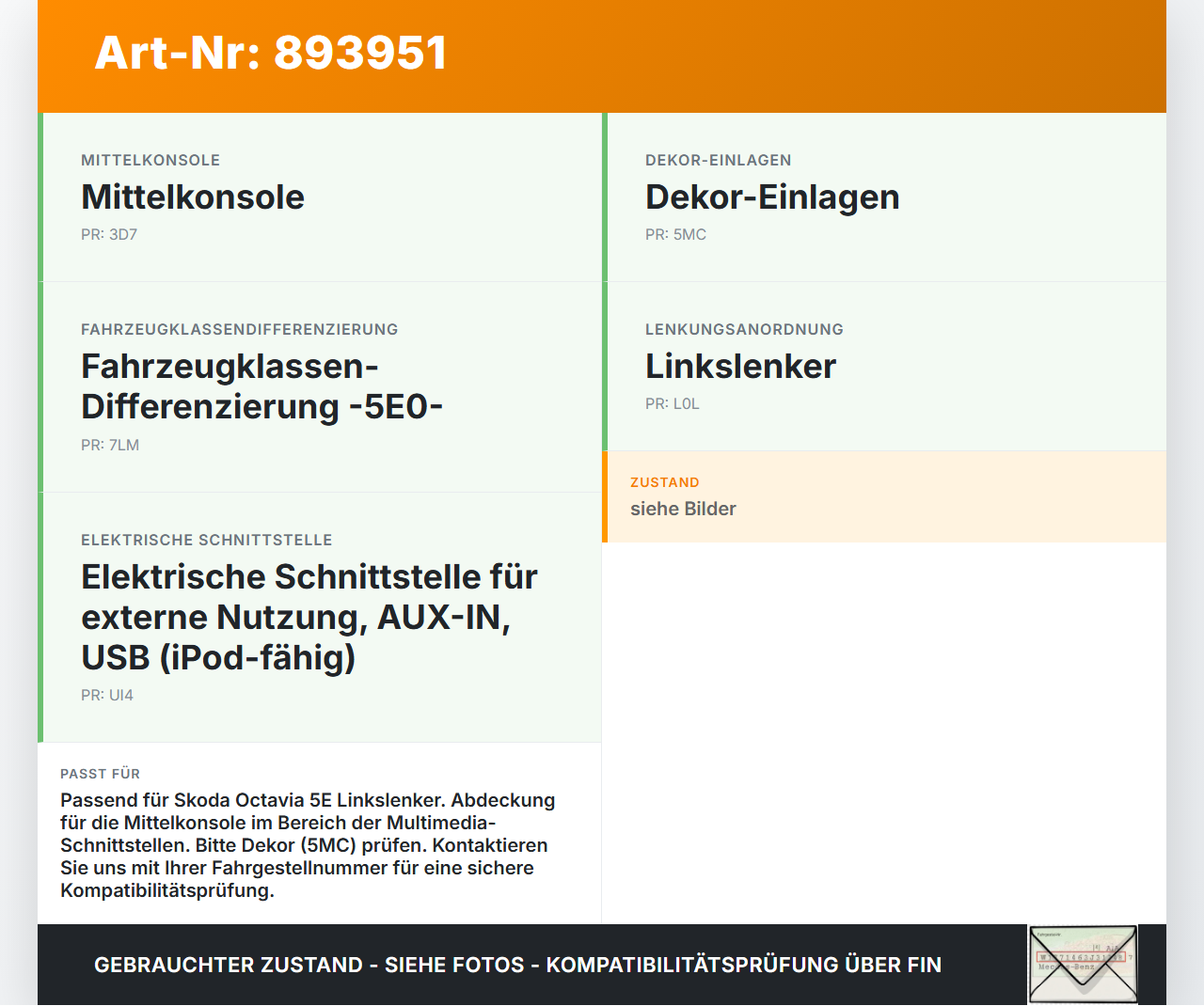 Skoda Octavia III 5E 12-17 Blende Einbaurahmen Skoda Octavia III 5E 12-17 15.01.2016 5E0863152B 5E0863152 gebraucht Vorschau 3