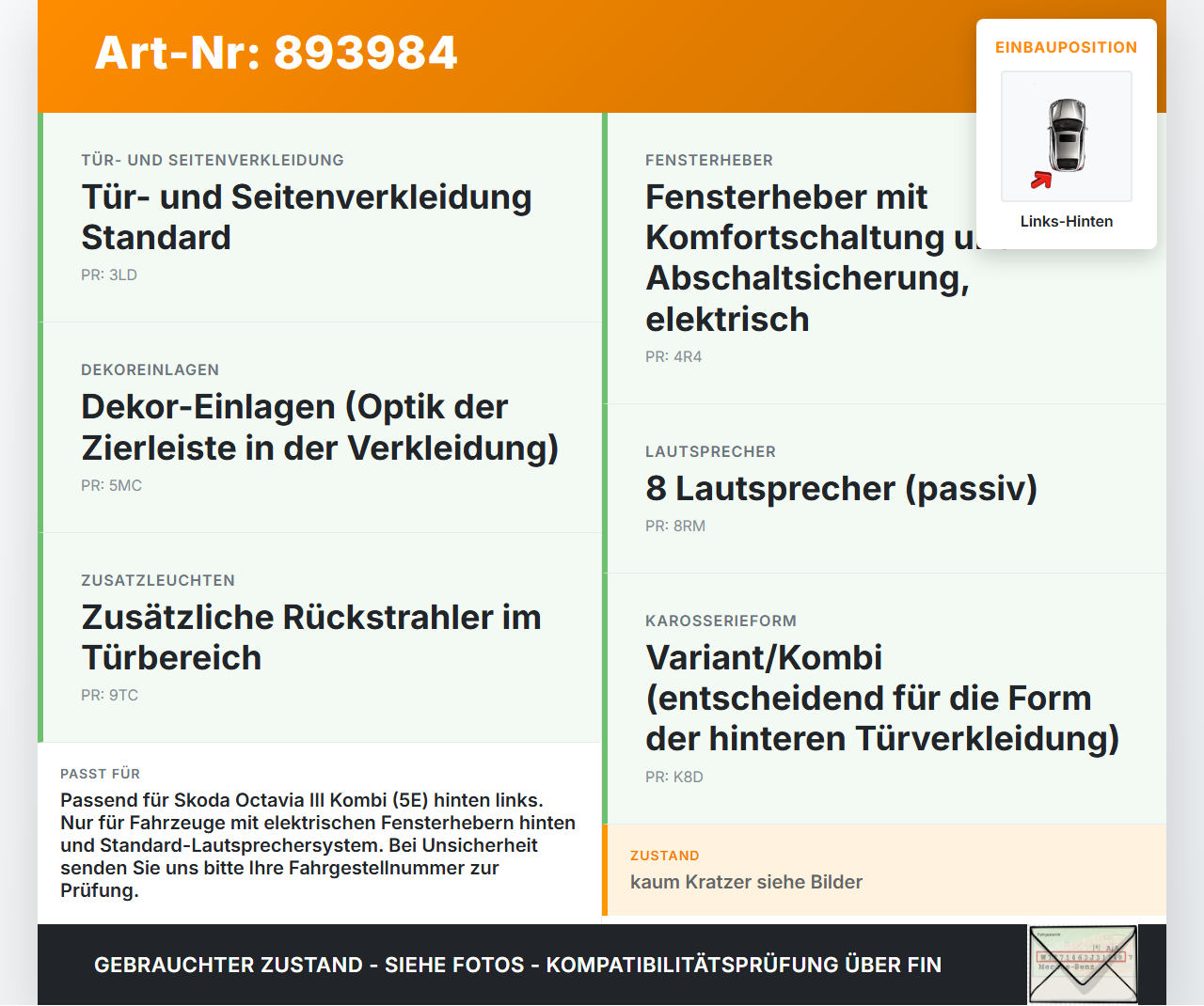 Skoda Octavia III 5E 12-17 Kombi Türverkleidung Türpappe Links Hinten Skoda Octavia III 5E 12-17 15.01.2016... Vorschau 3