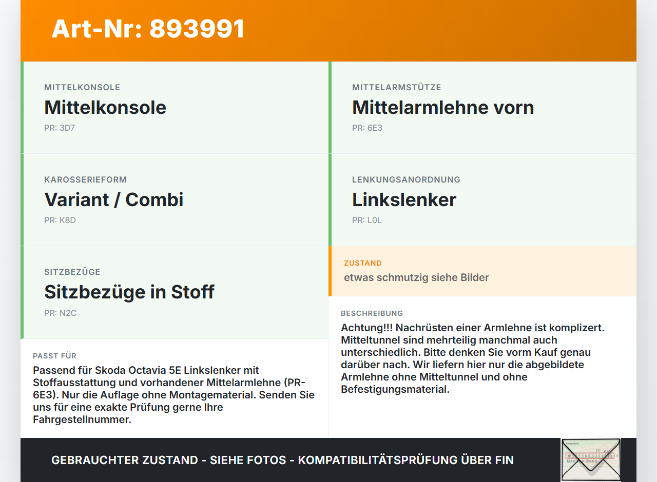 Skoda Octavia III 5E 12-17 Armlehne Mittelarmlehne Auflage Skoda Octavia III 5E 12-17 15.01.2016 5E0864245E gebraucht Vorschau 3