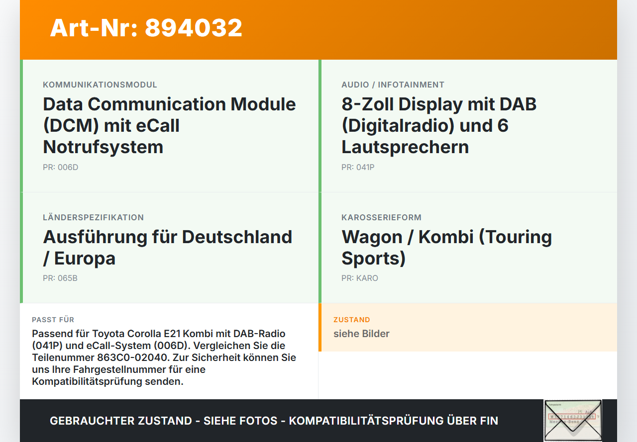 Toyota Corolla E21 18-23 Antennenverstärker Weiche Antenne Toyota Corolla E21 18-23 01.09.2019 863C0-02040... Vorschau 3