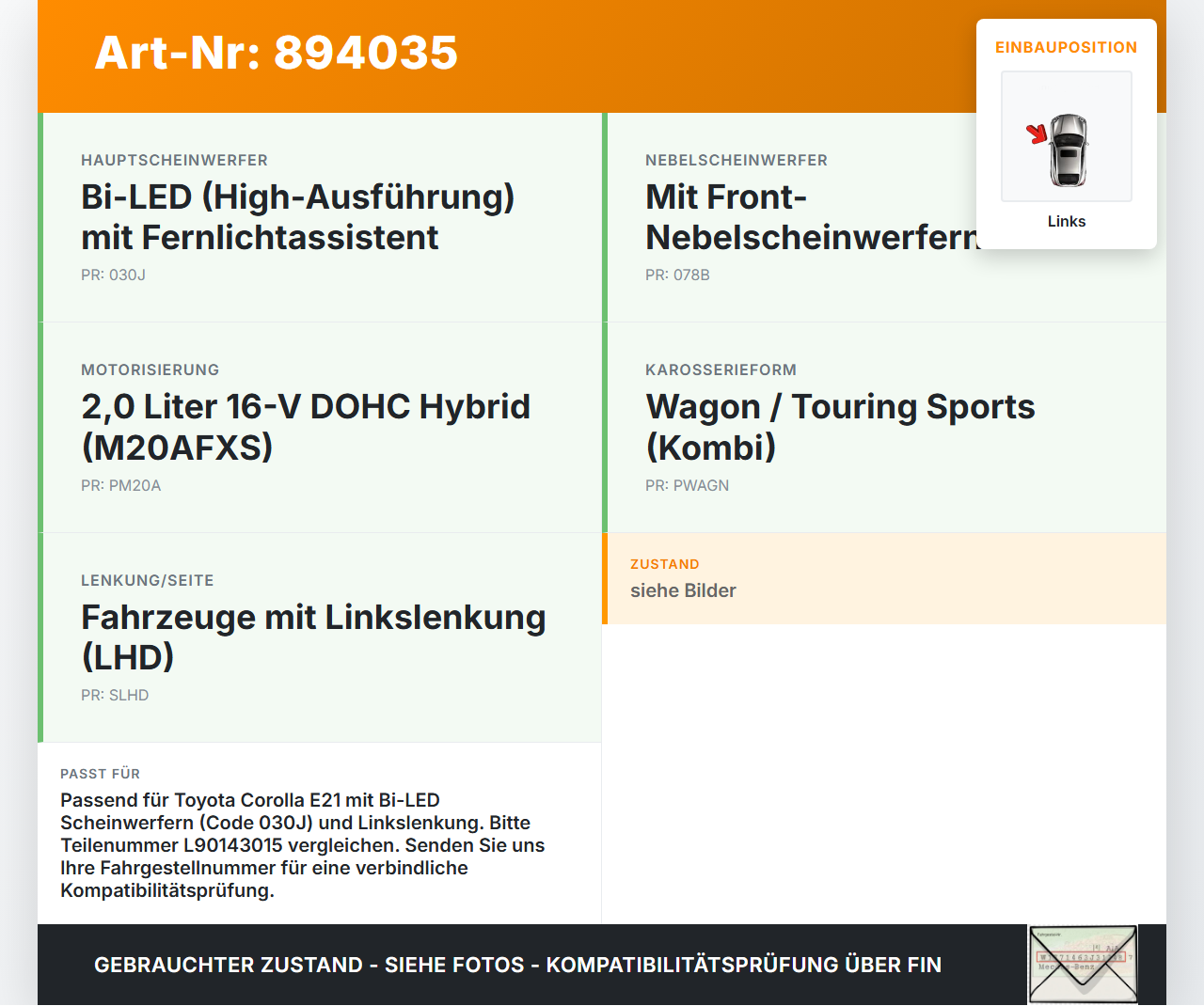 Toyota Corolla E21 18-23 Hybrid 2,0 135KW Linse LED Leuchtmittel mit Kühler für Scheinwerfer Links Toyota Corolla... Vorschau 3