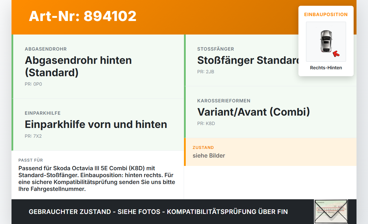 Skoda Octavia III 5E 12-17 Kombi Halter Träger Aufnahme Führung für Stoßstange Rechts Hinten Skoda Octavia III 5E... Vorschau 3