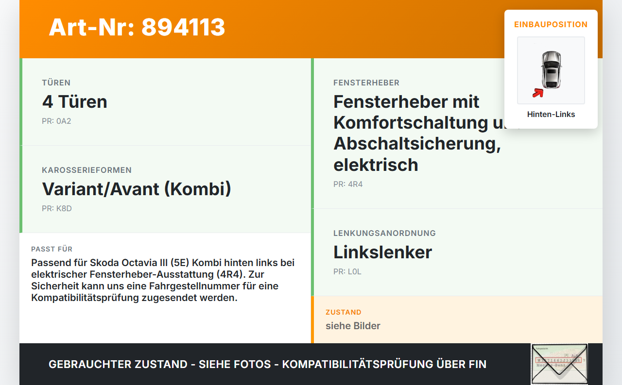 Skoda Octavia III 5E 12-17 Kombi Fensterheber o. FH-Motor Hinten Links Skoda Octavia III 5E 12-17 15.01.2016... Vorschau 3