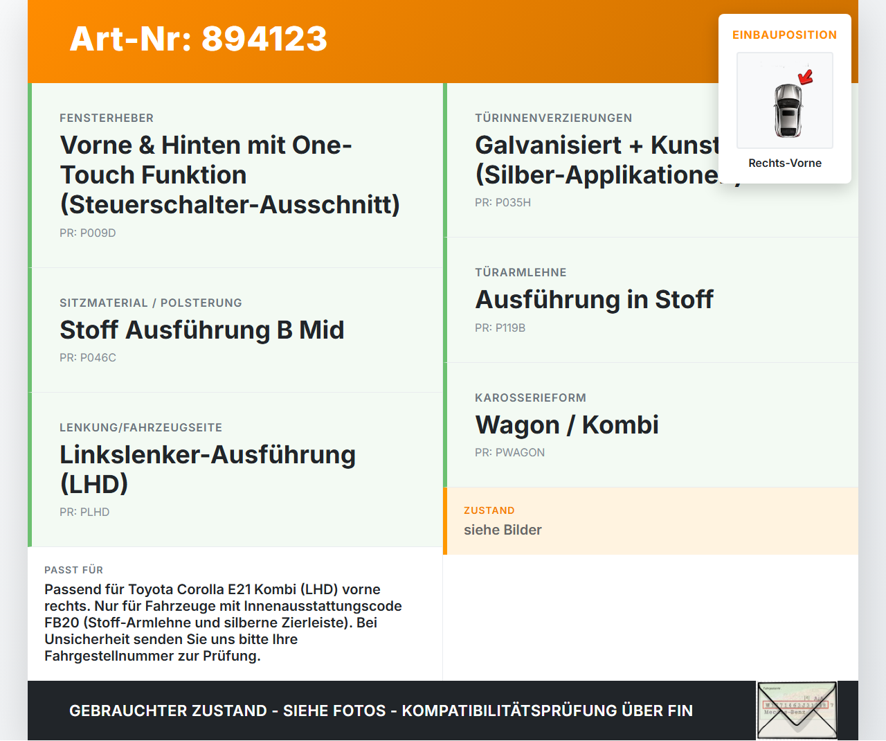 Toyota Corolla E21 18-23 Kombi Türverkleidung Türpappe Rechts Vorne Toyota Corolla E21 18-23 01.09.2019 67611-02860... Vorschau 3