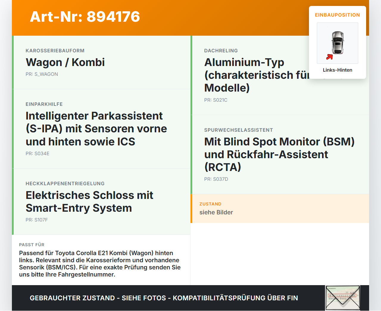 Toyota Corolla E21 18-23 Kombi Halter Träger Aufnahme Führung für Stoßstange Links Hinten Toyota Corolla E21 18-23... Vorschau 3