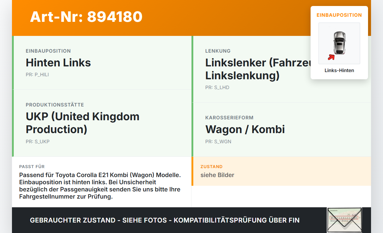Toyota Corolla E21 18-23 Kombi Türfangband Türbremse Türanschlag Links Hinten Toyota Corolla E21 18-23 01.09.2019... Vorschau 3
