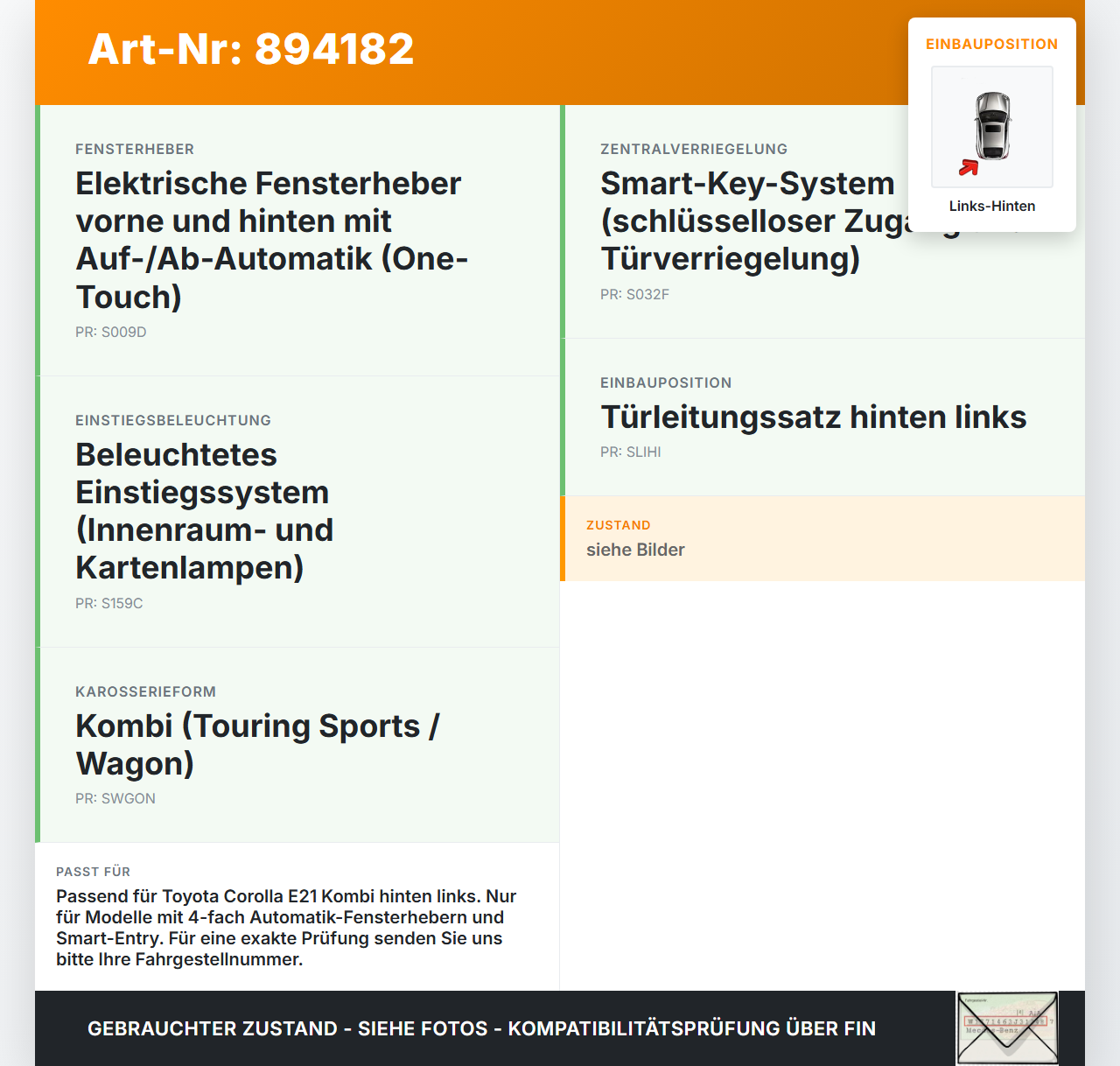 Toyota Corolla E21 18-23 Kombi Kabelbaum für Tür und Fensterheber Links Hinten Toyota Corolla E21 18-23 01.09.2019... Vorschau 3
