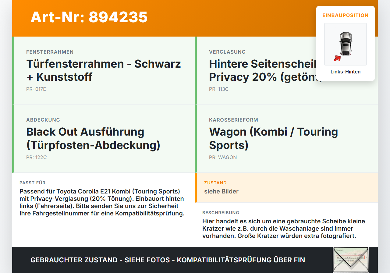 Toyota Corolla E21 18-23 Kombi Seitenscheibe Dreieck Links Hinten Orig. getönt Toyota Corolla E21 18-23 01.09.2019... Vorschau 3