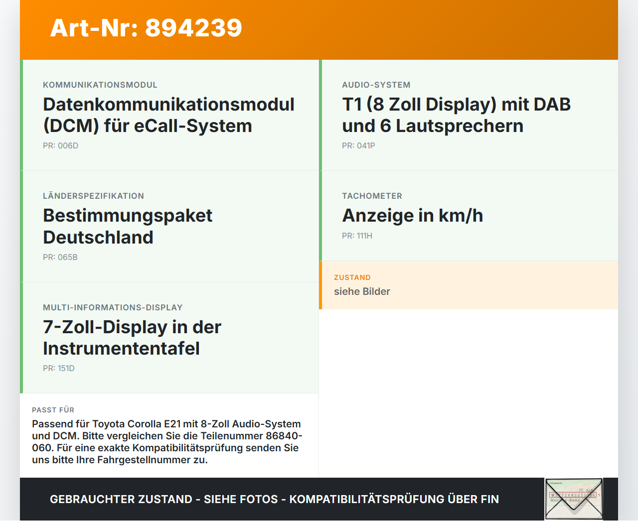 Toyota Corolla E21 18-23 HM Steuergerät Extension Unit SG für Navi Navigation Toyota Corolla E21 18-23 01.09.2019... Vorschau 3