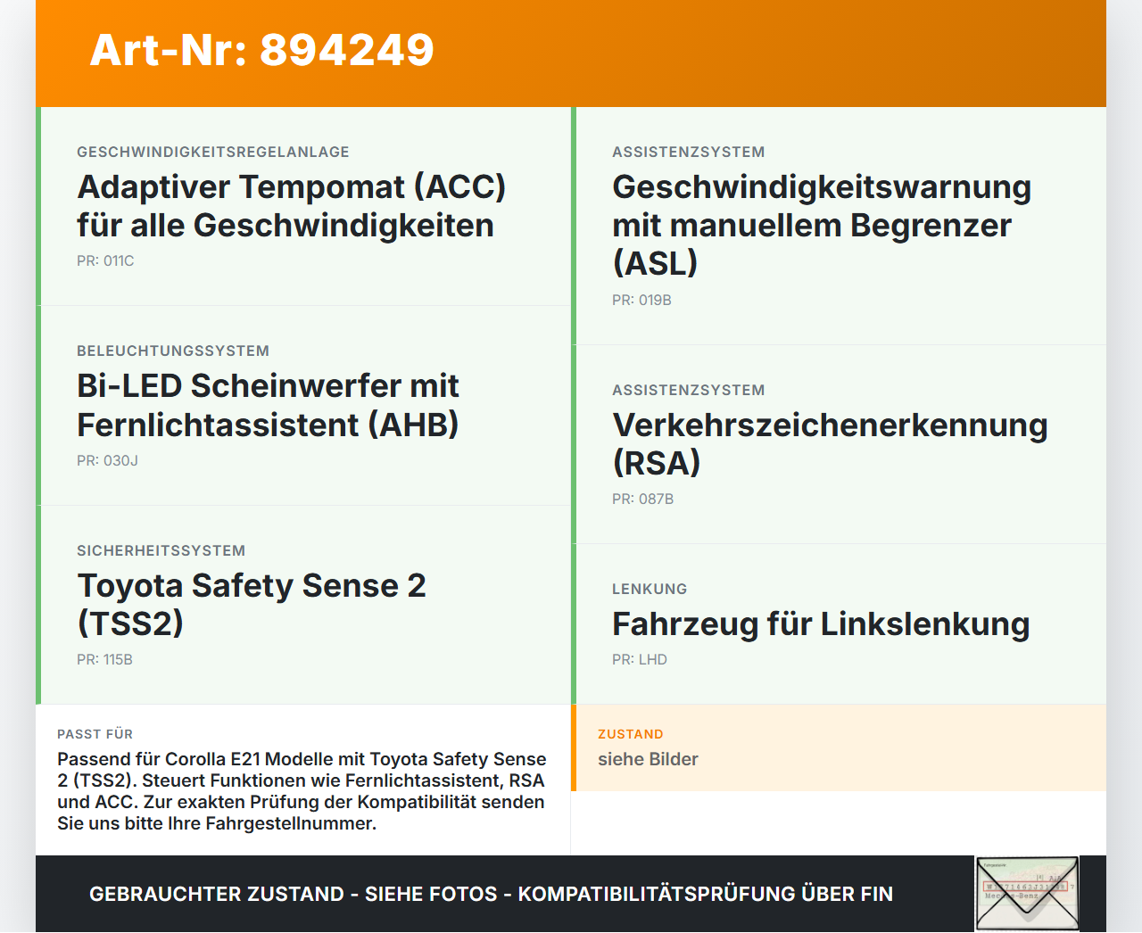Toyota Corolla E21 18-23 Steuergerät ECU Modul Kamera für Assistenzsysteme Toyota Corolla E21 18-23 01.09.2019... Vorschau 3