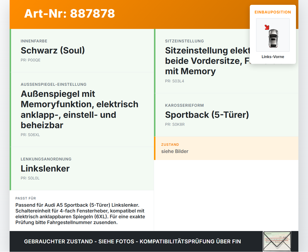 Audi A5 8TA 07-11 5T Fensterheberschalter Schalter Links Vorne Audi A5 8TA 07-11 06.01.2010 8K0959851D 3379-02S... Vorschau 3