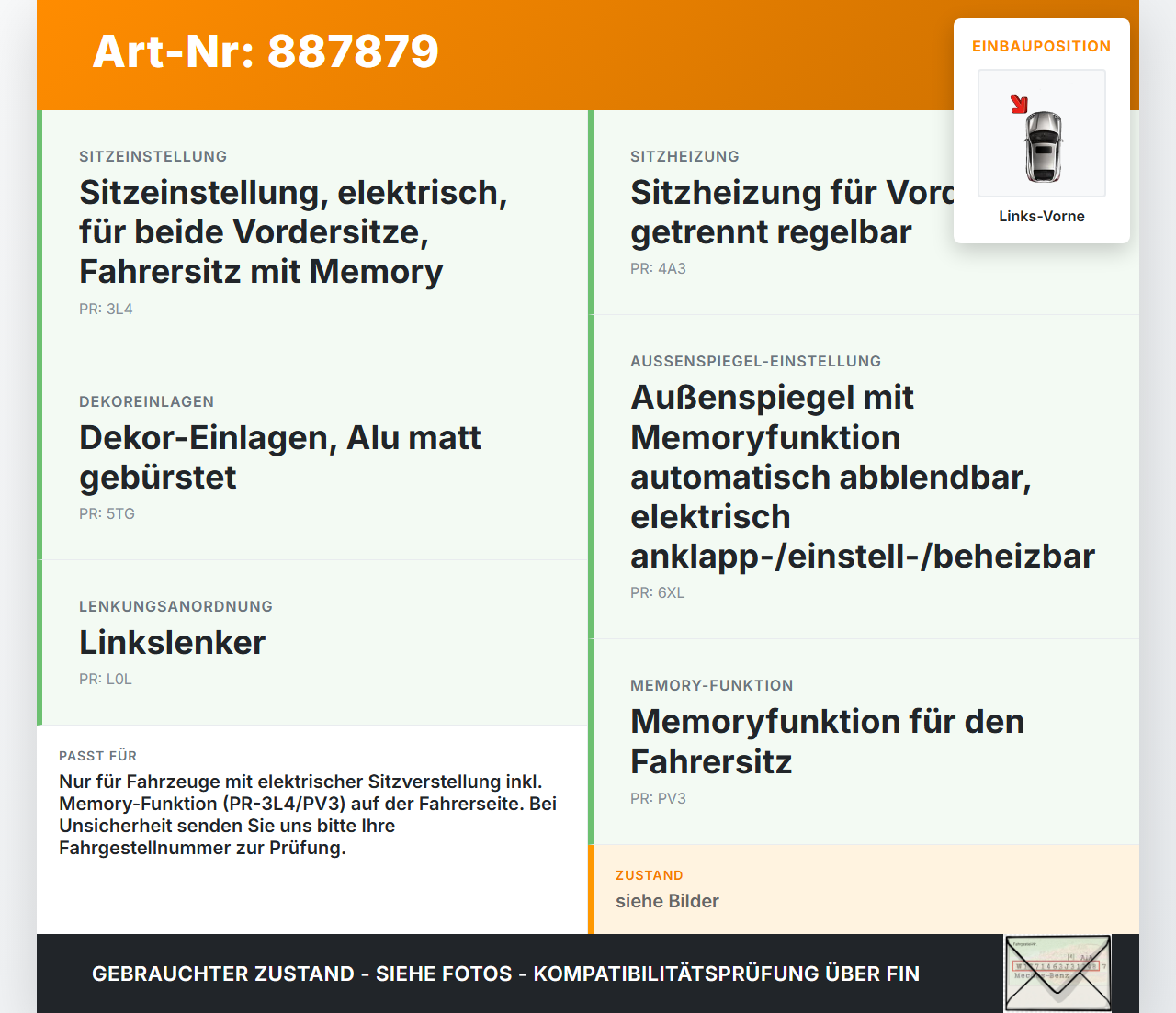 Audi A5 8TA 07-11 Schalter Memory Fahrer Links Vorne Audi A5 8TA 07-11 06.01.2010 8K0959769 gebraucht Vorschau 3