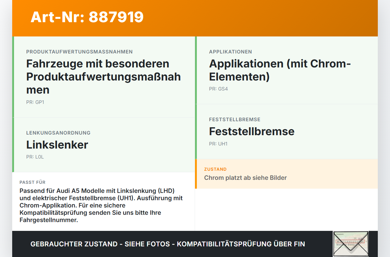 Audi A5 8TA 07-11 Schalter Elektr. Parkbremse Audi A5 8TA 07-11 06.01.2010 8K1927225B 8K1927225BWEP gebraucht Vorschau 3