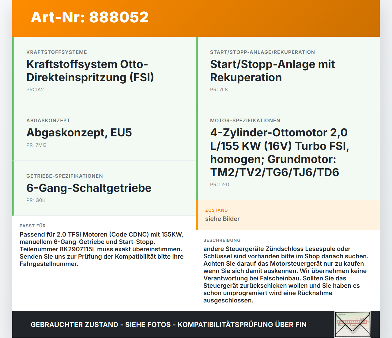 Audi A5 8TA 07-11 TFSI 2,0 155KW Steuergerät ECU für Motor Motorsteuergerät Audi A5 8TA 07-11 06.01.2010 8K2907115L... Vorschau 3