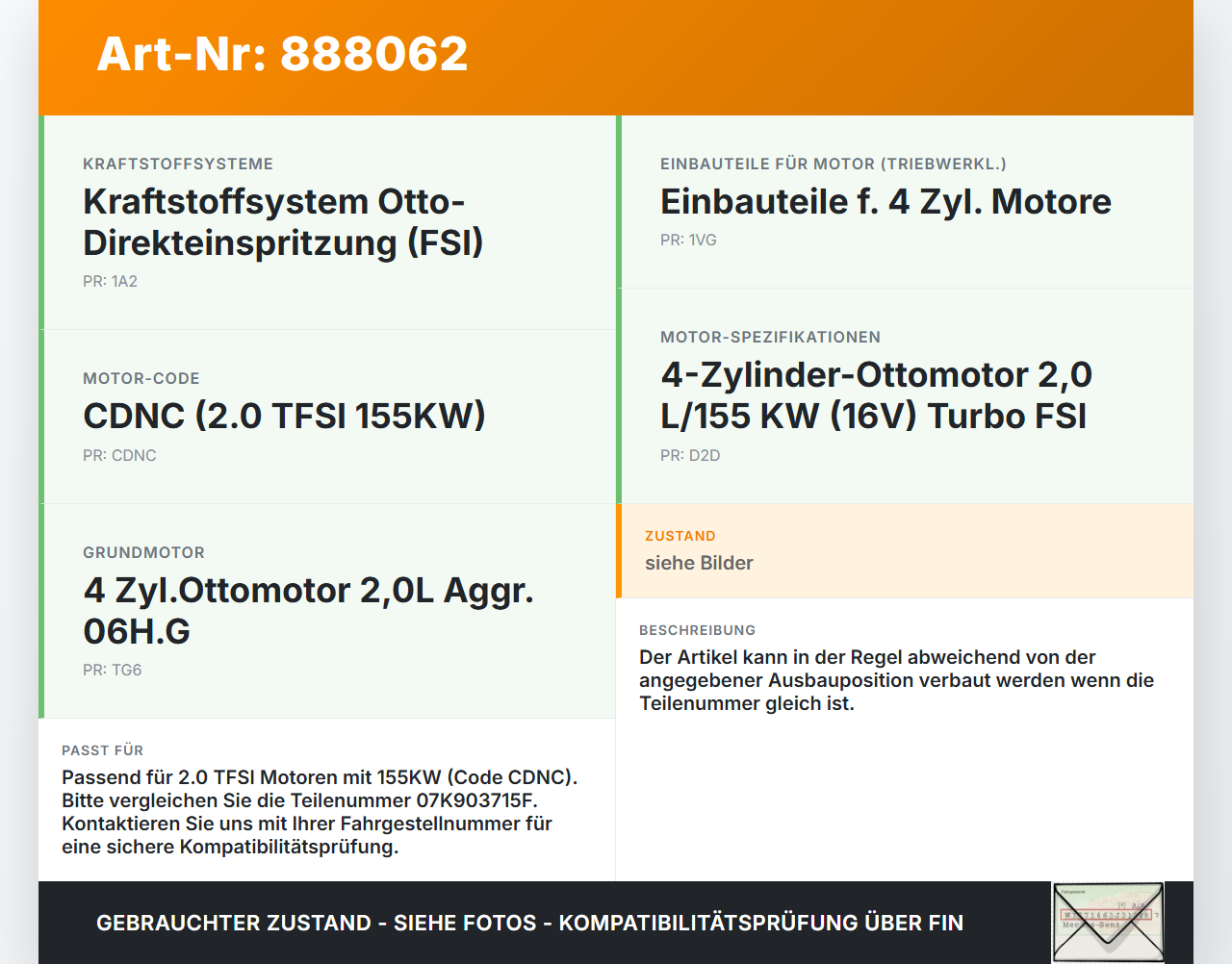 Audi A5 8TA 07-11 TFSI 2,0 155KW Zündspule Pos.3 Audi A5 8TA 07-11 06.01.2010 07K903715F gebraucht Vorschau 3