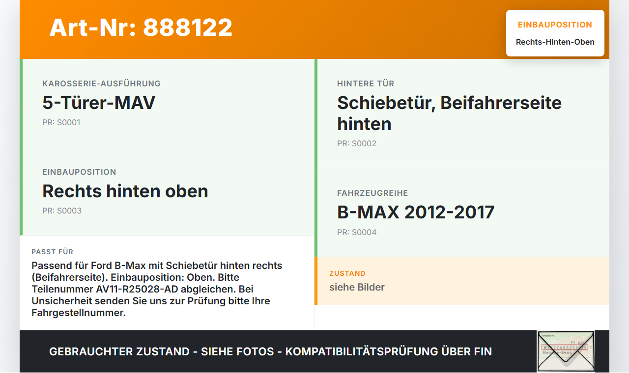 Ford B-Max JK 12-17 Türscharnier Tür Scharnier Rechts Hinten Oben Ford B-Max JK 12-17 11.02.2014 AV11-R25028-AD... Vorschau 3