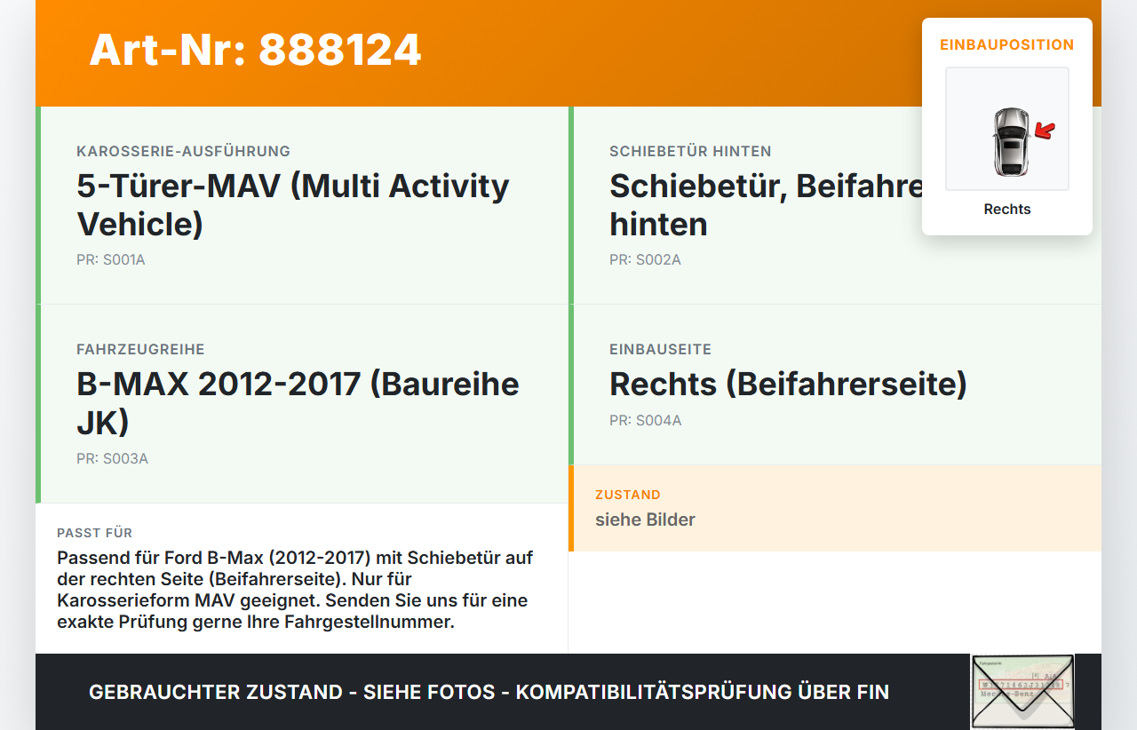 Ford B-Max JK 12-17 Führungsrolle für Schiebetür Rechts Ford B-Max JK 12-17 11.02.2014 AV11-R25000-AG gebraucht Vorschau 3