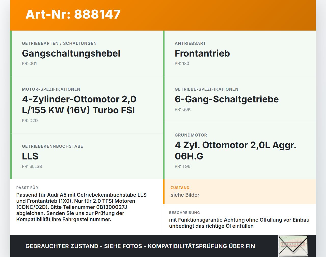 Audi A5 8TA 07-11 TFSI 2,0 155KW LLS Automatikgetriebe Getriebe ohne Wandler Audi A5 8TA 07-11 06.01.2010... Vorschau 3