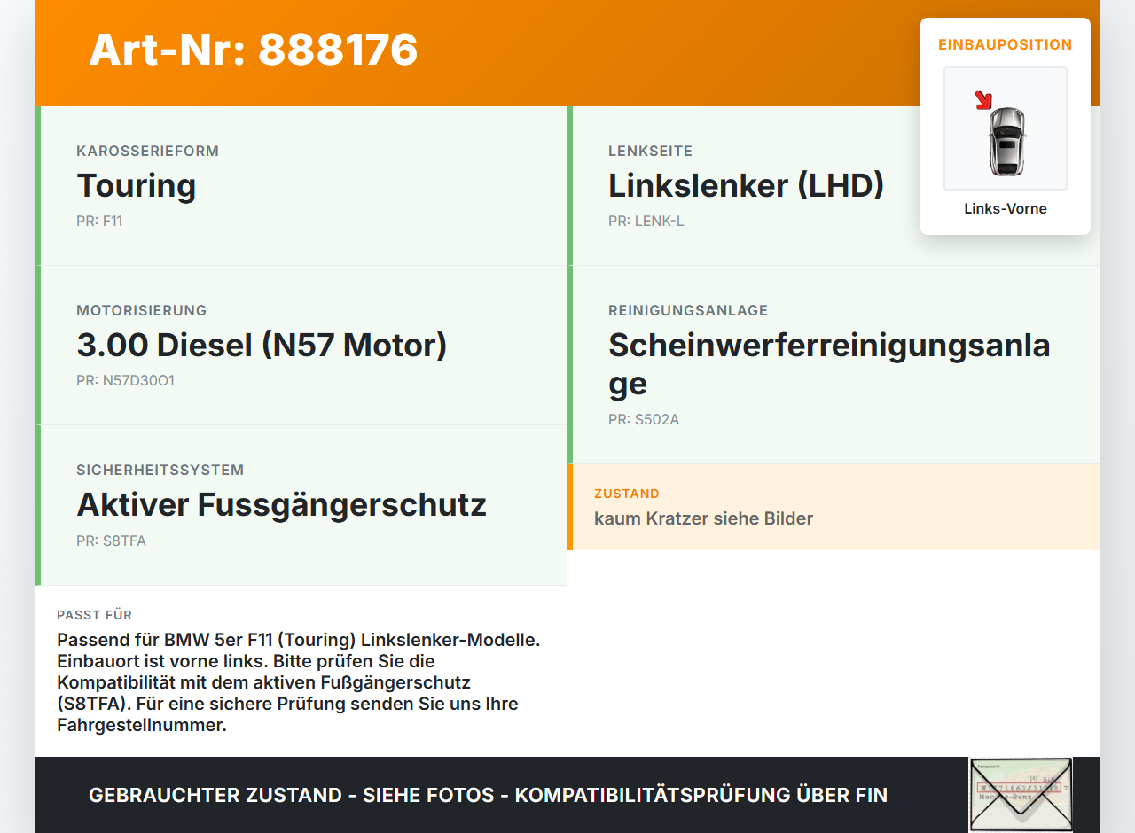 BMW F11 530dx 10-14 Wasserabweiser Wasserleitblech Links Vorne BMW F11 530dx 10-14 09.06.2011 7205105 41137205105... Vorschau 3