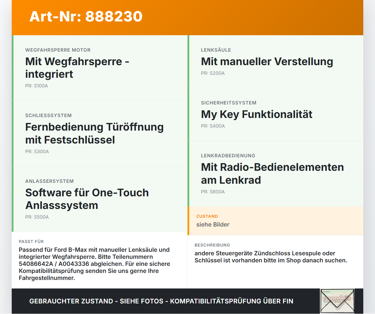 Ford B-Max JK 12-17 1,0 74KW Wegfahrsperre ECU Steuergerät Lenksäulenmodul SG Ford B-Max JK 12-17 11.02.2014... Vorschau 3