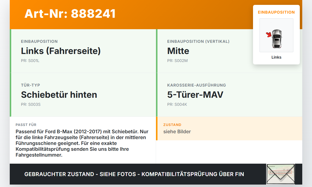 Ford B-Max JK 12-17 Führungsrolle für Schiebetür Links Mitte Ford B-Max JK 12-17 11.02.2014 AV11-R23209-AF 1891065... Vorschau 3