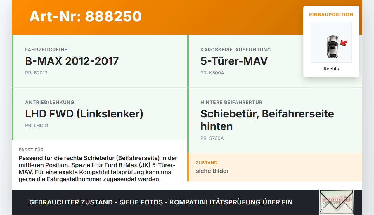 Ford B-Max JK 12-17 Führungsrolle für Schiebetür Mitte Rechts Ford B-Max JK 12-17 11.02.2014 AV11-R25000-AG gebraucht Vorschau 3