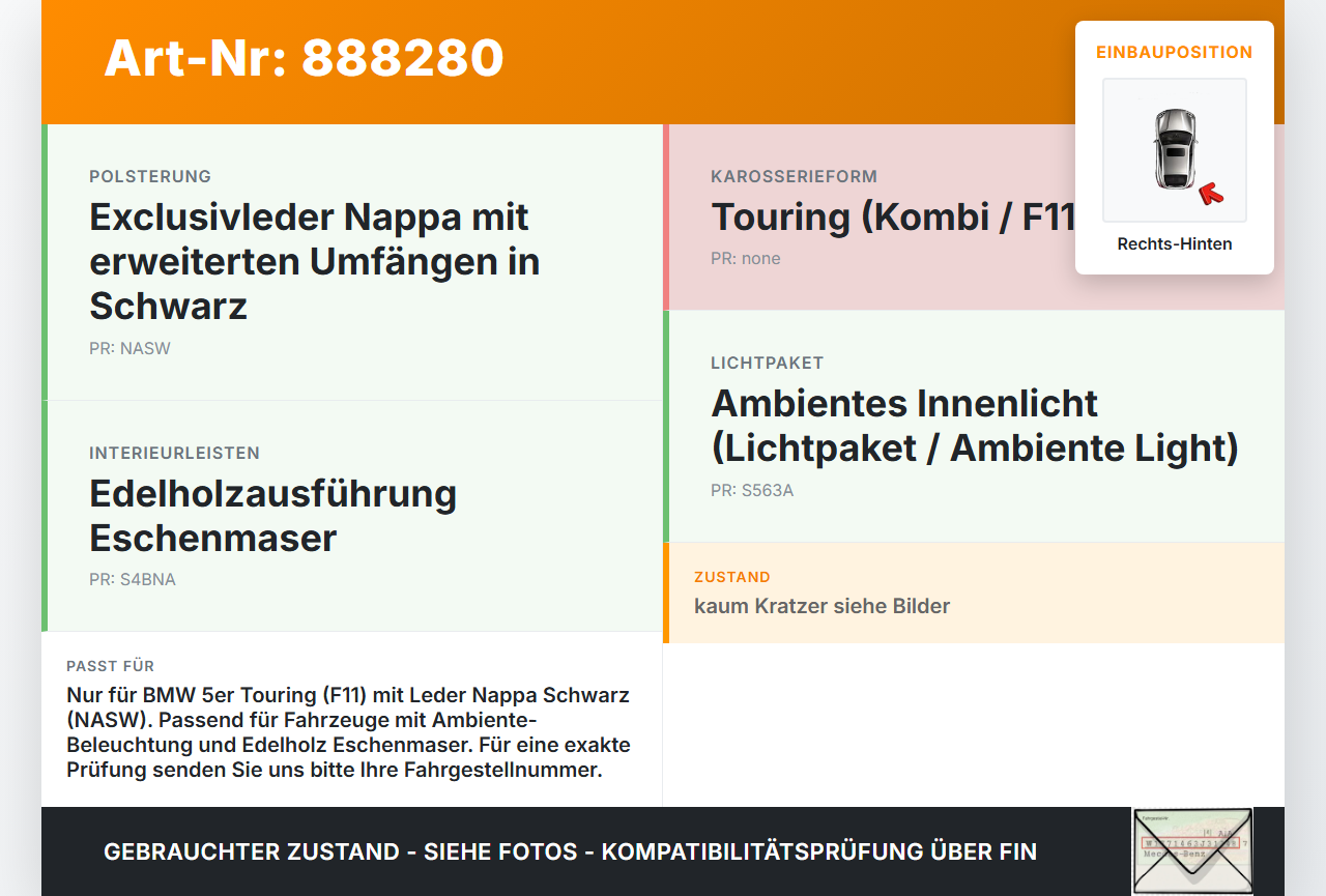 BMW F11 530dx 10-14 Kombi Türverkleidung Türpappe Rechts Hinten Ambiente Light BMW F11 530dx 10-14 09.06.2011... Vorschau 3