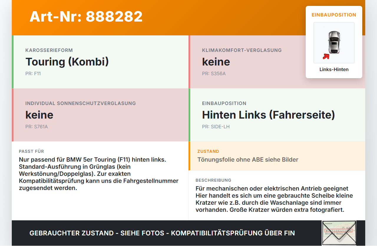 BMW F11 530dx 10-14 Kombi LHK Seitenscheibe für Tür Fenster Scheibe Links Hinten BMW F11 530dx 10-14 09.06.2011... Vorschau 3