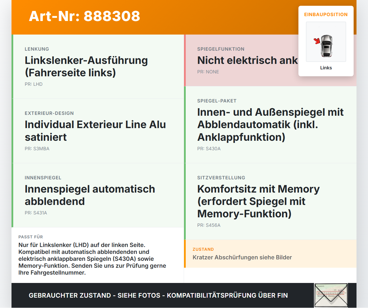 BMW F11 530dx 10-14 Spiegel Aussenspiegel Links Elektrochrom A52 BMW F11 530dx 10-14 09.06.2011 5116-7283624... Vorschau 3