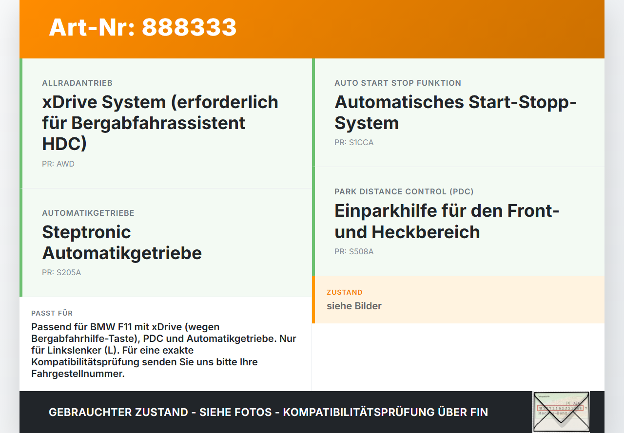 BMW F11 530dx 10-14 Schalter Taster Einparkhilfe Bergabfahrassistent BMW F11 530dx 10-14 09.06.2011 6131-9202930... Vorschau 3