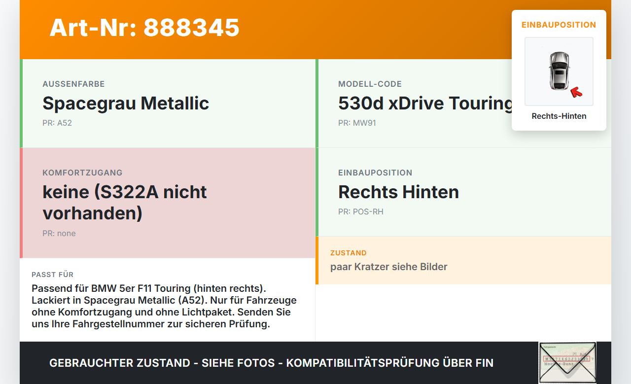 BMW F11 530dx 10-14 Kombi Türgriff Griff aussen Rechts Hinten A52 BMW F11 530dx 10-14 09.06.2011 7276242... Vorschau 3