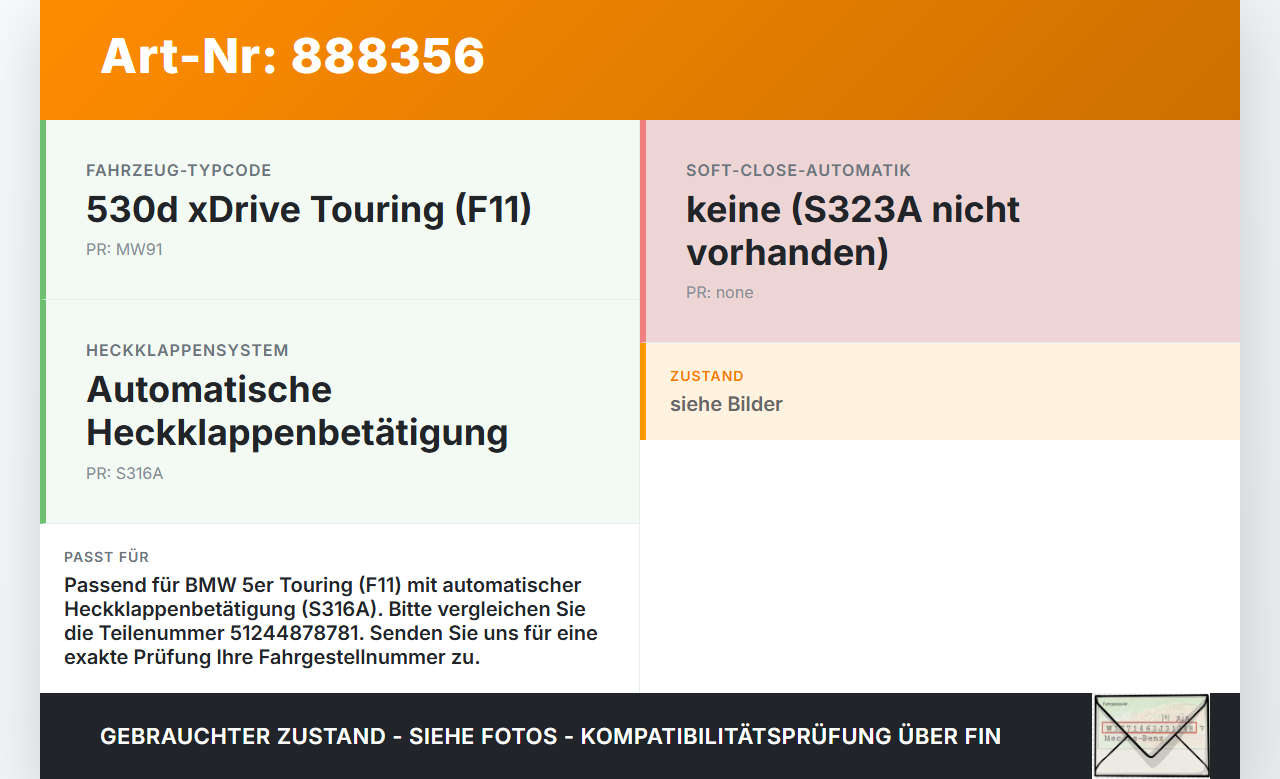 BMW F11 530dx 10-14 Kombi Schloss f. Heckklappe Heckklappenschloss Verriegelung BMW F11 530dx 10-14 09.06.2011... Vorschau 3