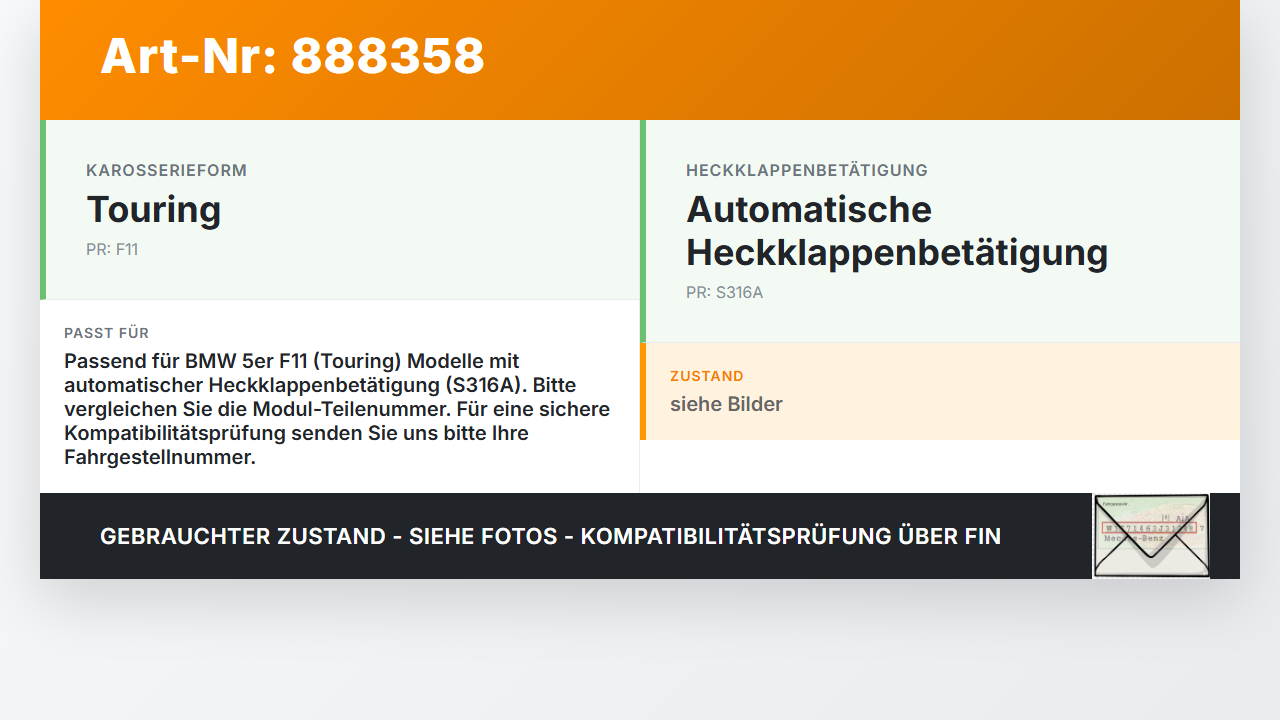 BMW F11 530dx 10-14 Steuergerät ECU Modul Controker für Elektr. Heckklappe HKFM BMW F11 530dx 10-14 09.06.2011... Vorschau 3