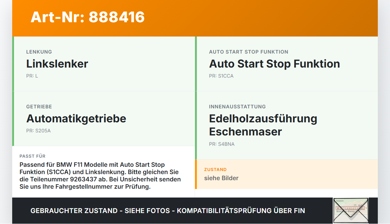 BMW F11 530dx 10-14 Schalter Start Stop Engine Anlassschalter BMW F11 530dx 10-14 09.06.2011 9153831 61319153831... Vorschau 3