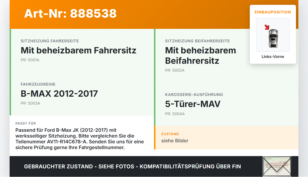 Ford B-Max JK 12-17 Steuergerät ECU Modul für Sitzheizung Links Vorne Ford B-Max JK 12-17 11.02.2014 AV11-14C678-AB... Vorschau 3