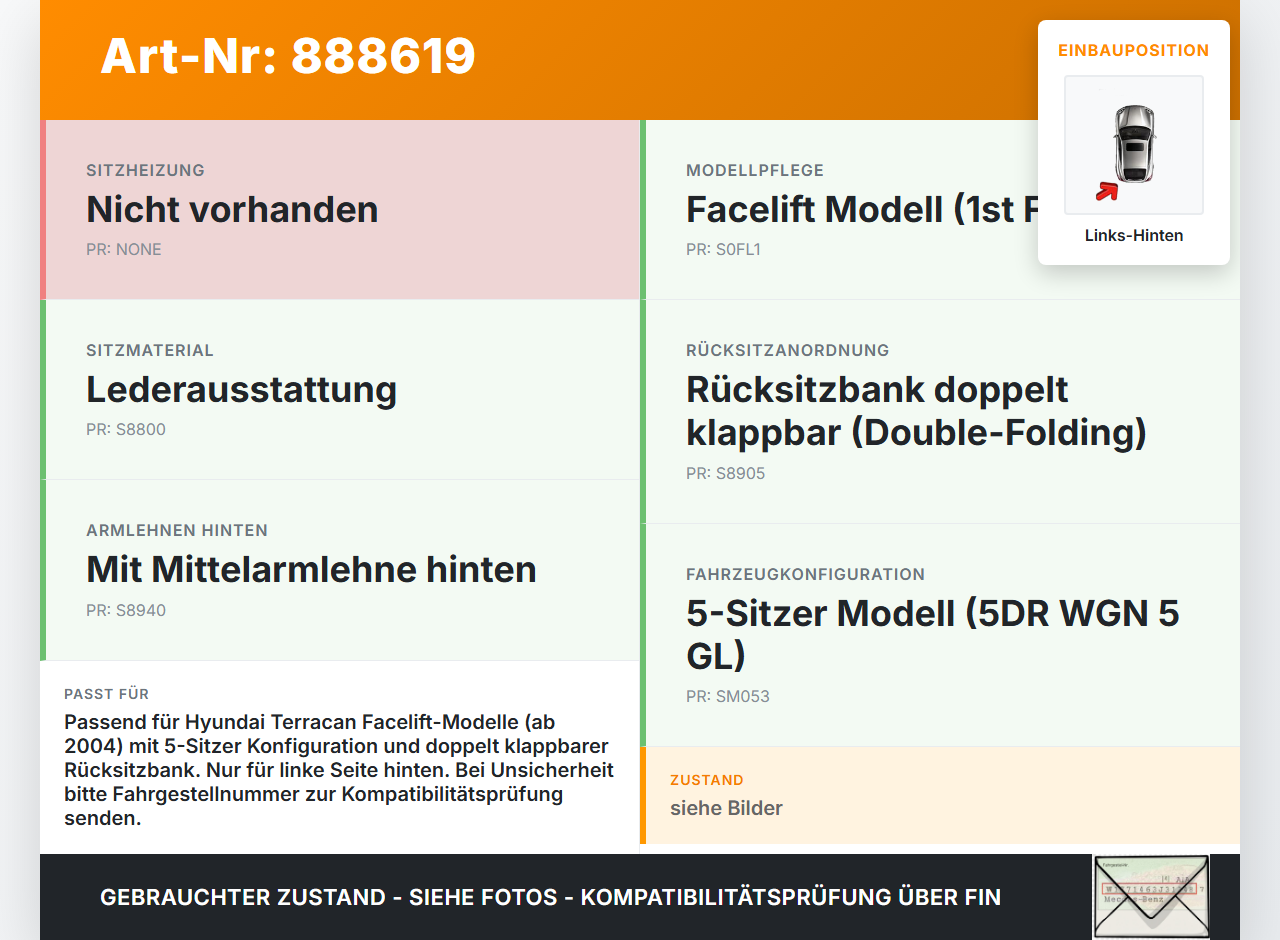 Hyundai Terracan 04-06 2,9 120KW Verriegelung für Rücksitzbank Links Hinten Hyundai Terracan 04-06 30.03.2006... Vorschau 3