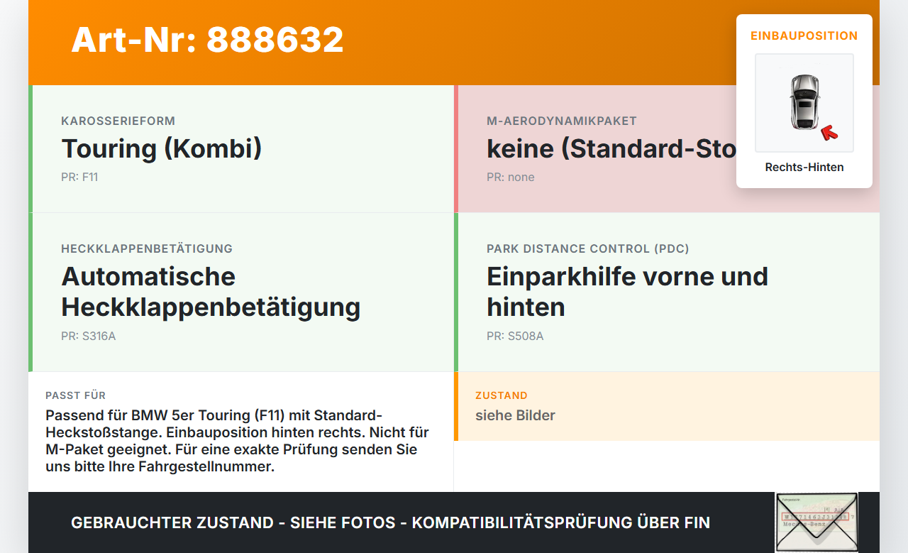 BMW F11 530dx 10-14 Kombi Halter Träger Aufnahme Führung für Stoßstange Rechts Hinten BMW F11 530dx 10-14... Vorschau 3